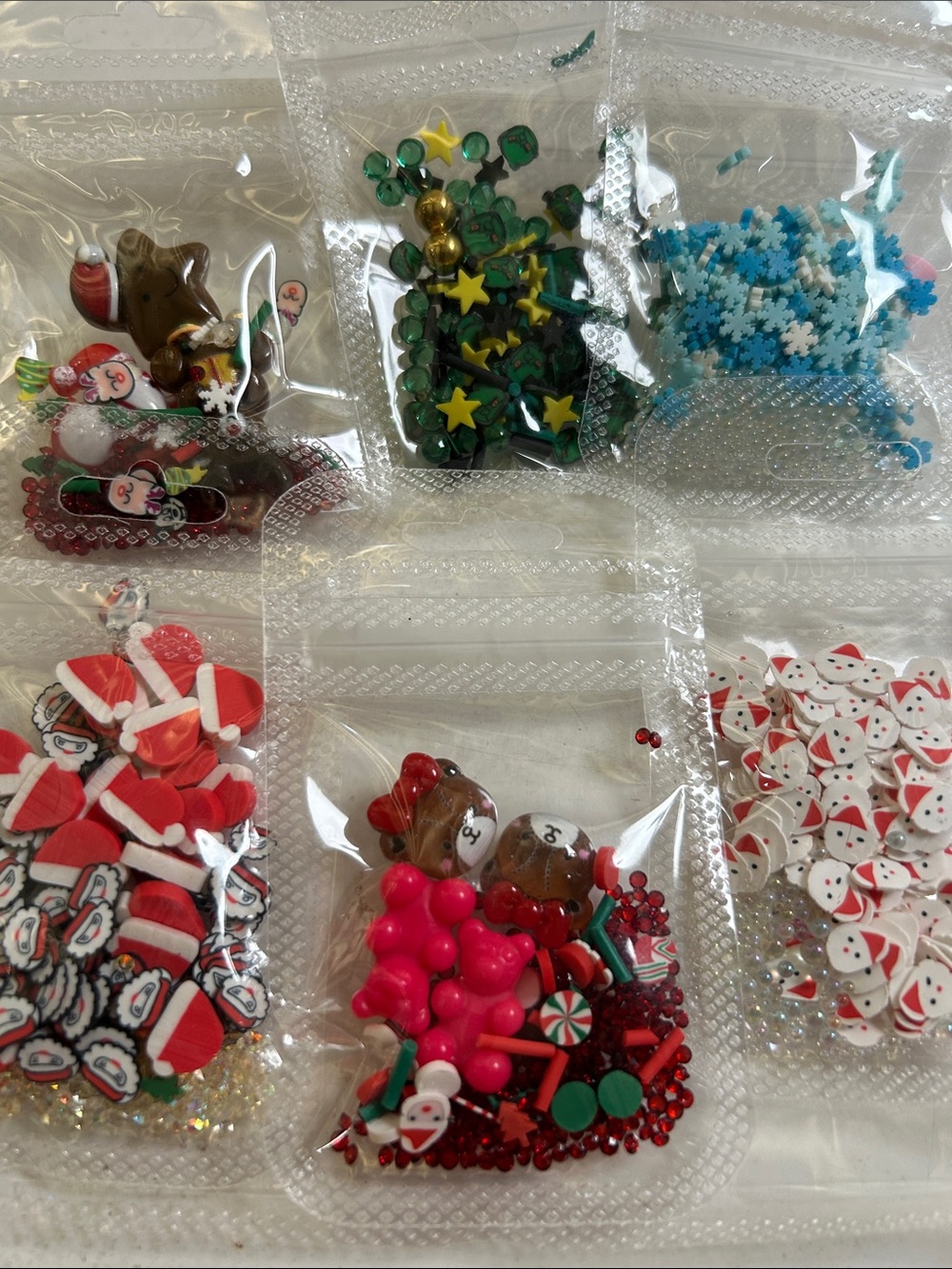 6 bag Assorted Holiday nail art Embellishments - Red, Green, Blue, Pink, White